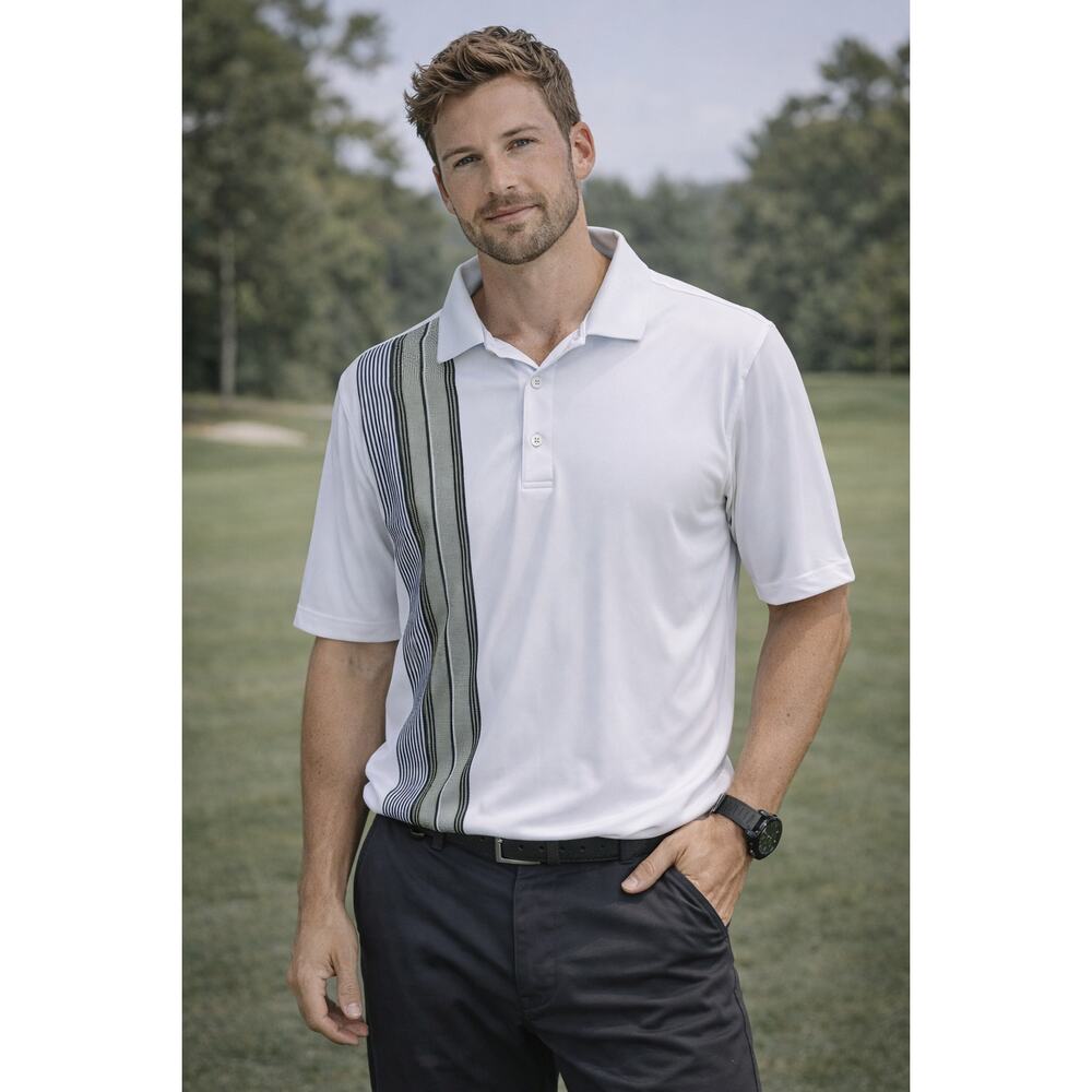 Greg Norman Golf Polo Shirt Mens Large White Performance Moisture Wick Collared